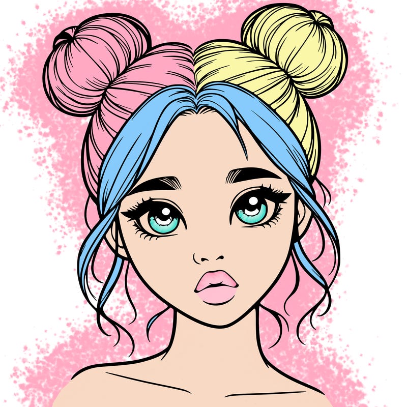 realistic girl with two buns on her head