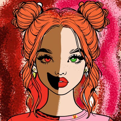 realistic girl with two buns in hair and lips