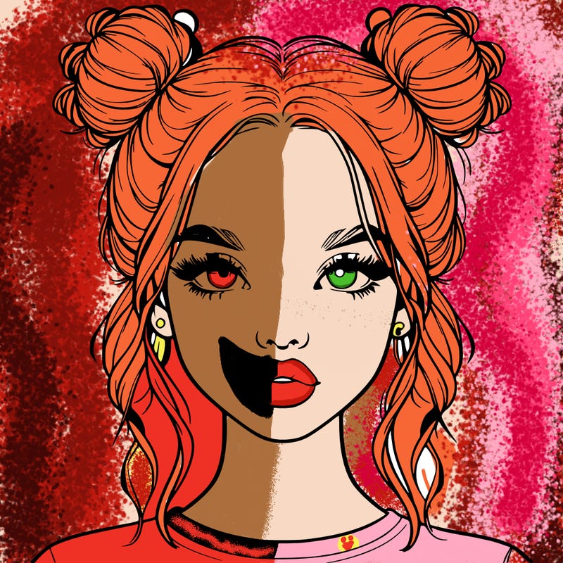 realistic girl with two buns in hair and lips