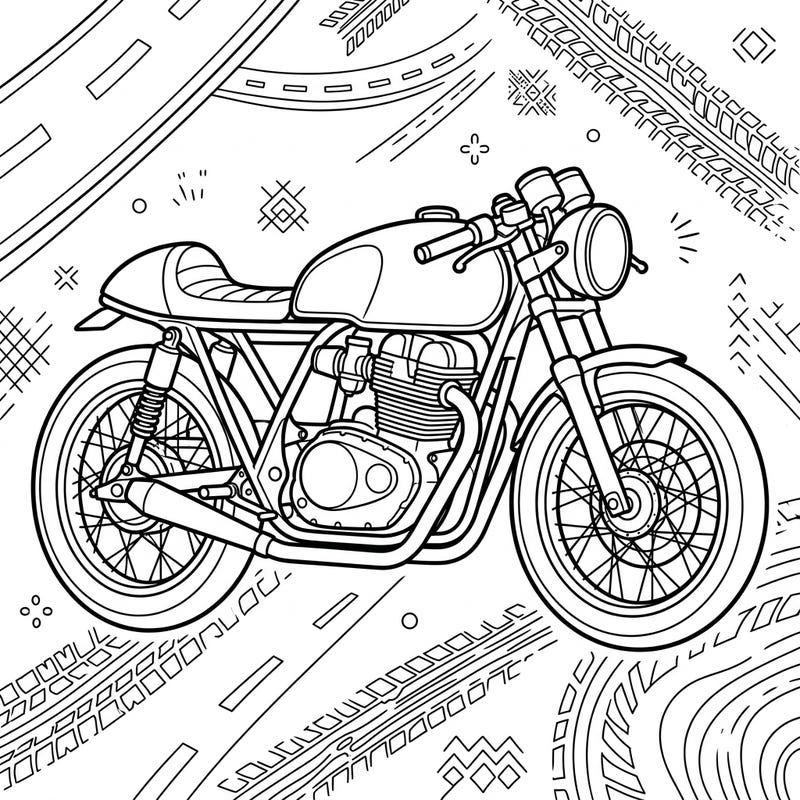 Embark on an artistic journey with our striking Cafe Racer motorcycle coloring page, celebrating the iconic vintage style. This intricate design offers a thrilling and relaxing coloring experience for enthusiasts of all ages.