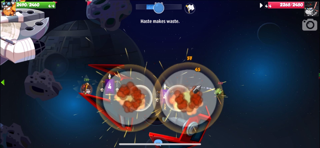 A tactical artillery battle in space with explosions and unique characters in Wormix.