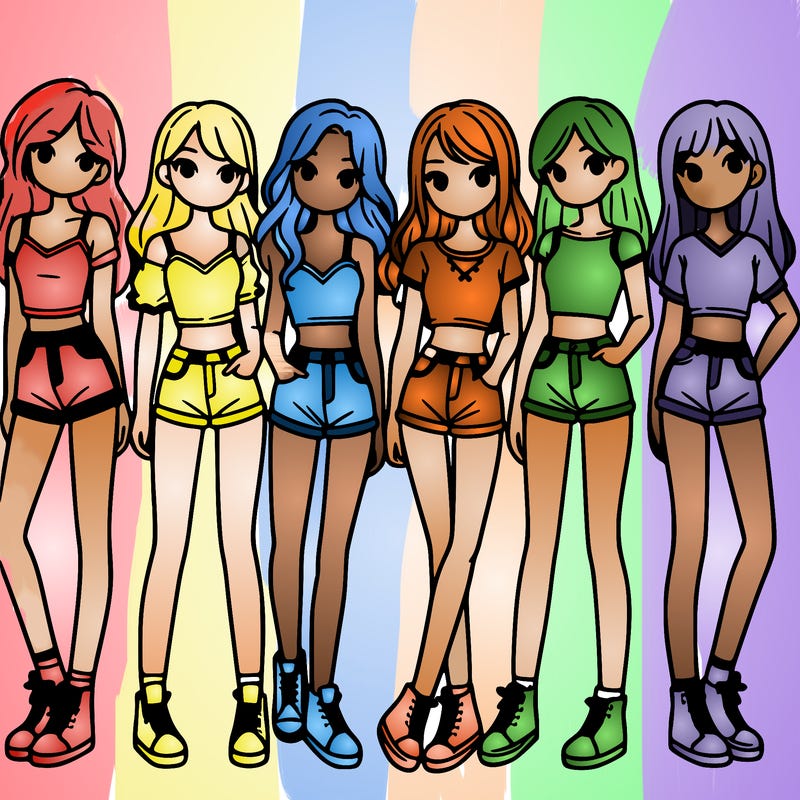 a group of girls wearing crop tops and shorts