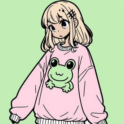 girl wearing frogging sweatshirt