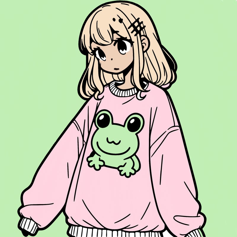 girl wearing frogging sweatshirt