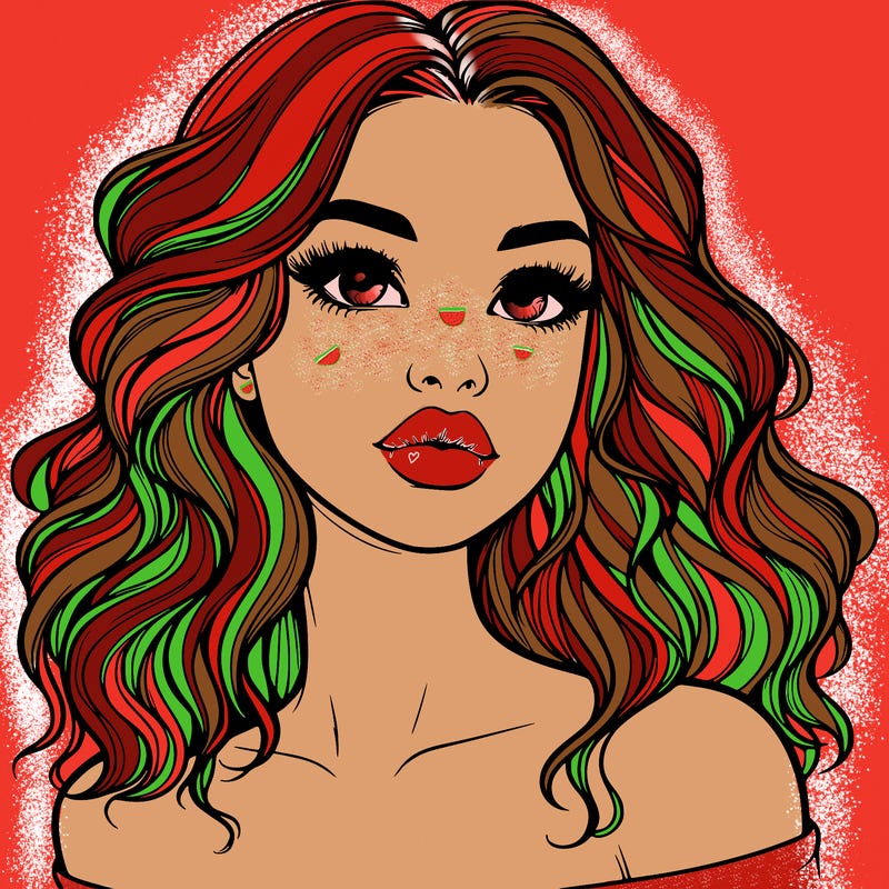 realistic girl with wavy hair and lips