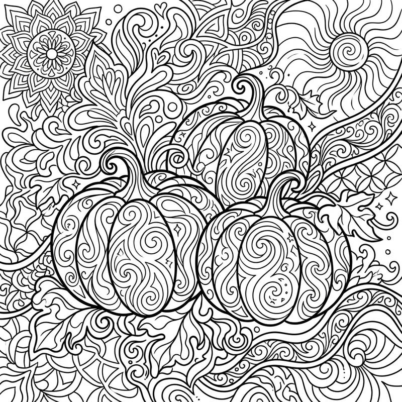 Experience the autumn harvest with a twist! This unique coloring page blends the charm of sweet pie pumpkins with mesmerizing psychedelic patterns for a truly trippy artistic journey.