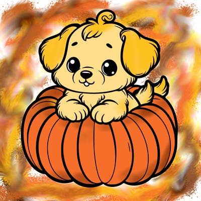 cute little puppy in a pumpkin