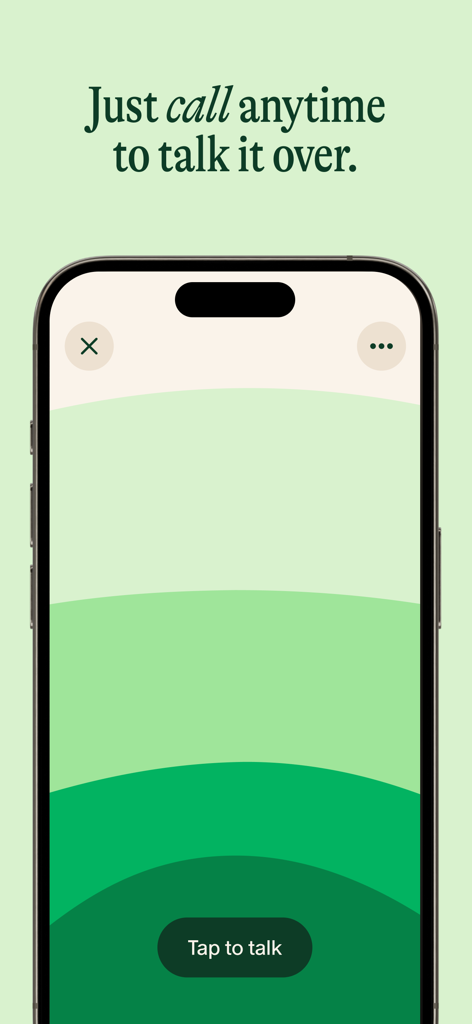 Pi, your personal AI - Interfaz de la aplicación Pi IA personal que muestra la función de llamada de voz con un botón para tocar y hablar.