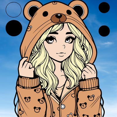 realistic girl in a animal pjs hoodie