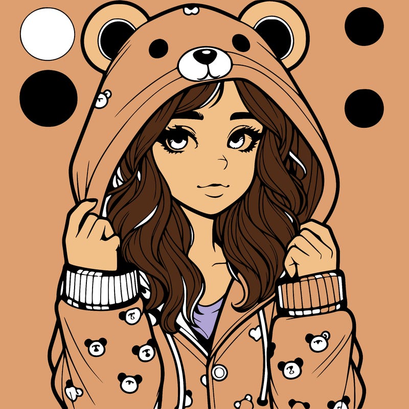 realistic girl in a animal pjs hoodie