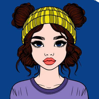 realistic girl with buns in her hair with a beanie on