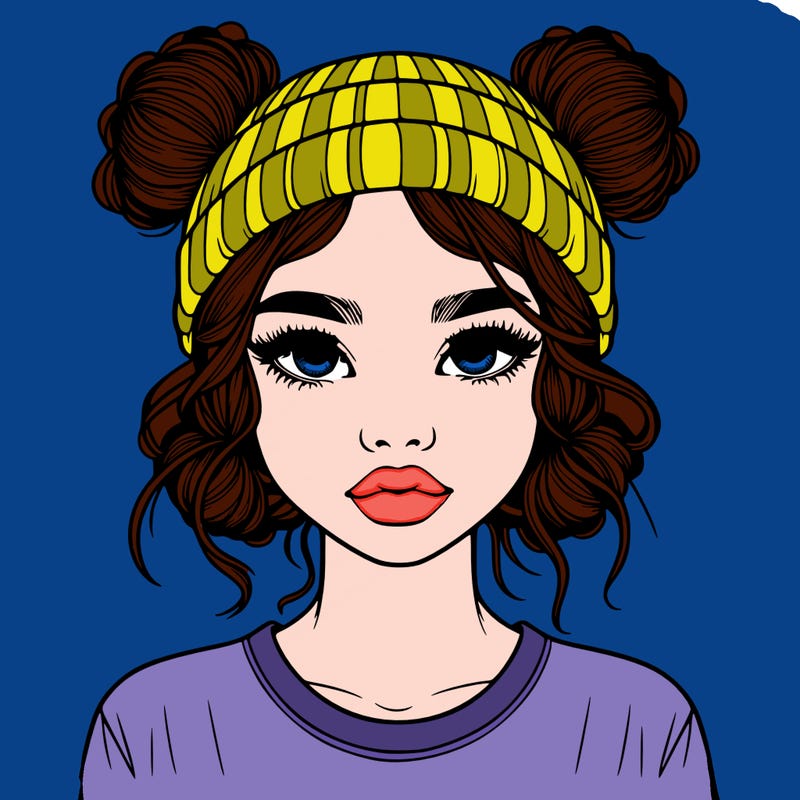 realistic girl with buns in her hair with a beanie on