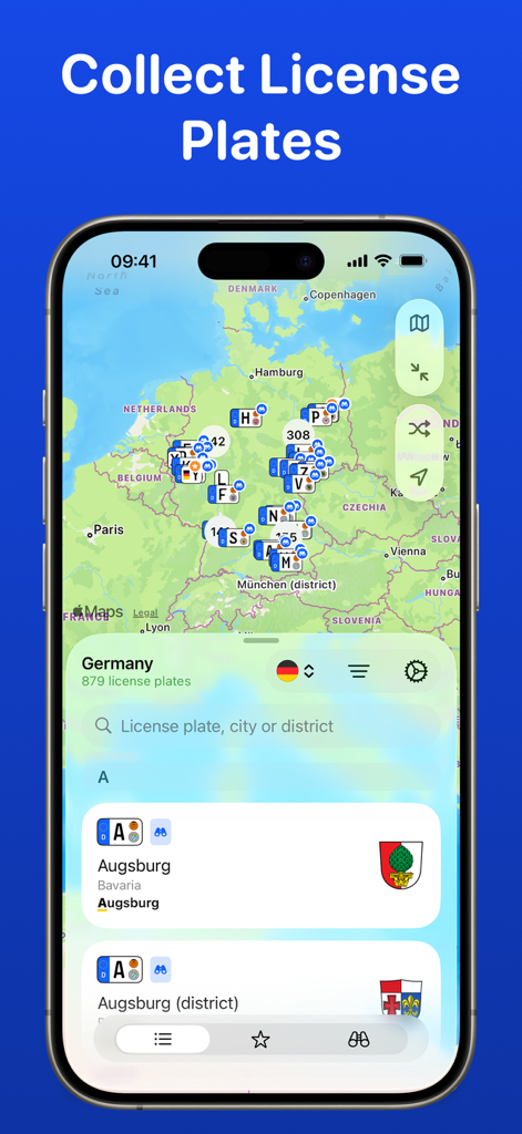 License Plate Wiki & Collect - Carte interactive et liste de collection de plaques d'immatriculation européennes dans l'application