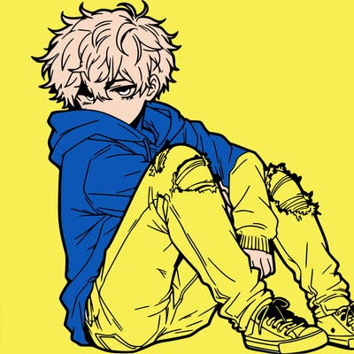 a male hoddie ripped jeans messy hair anime