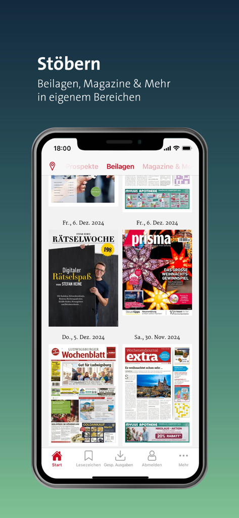 LKZ epaper App-Bildschirm mit verschiedenen digitalen Magazinen und Beilagen