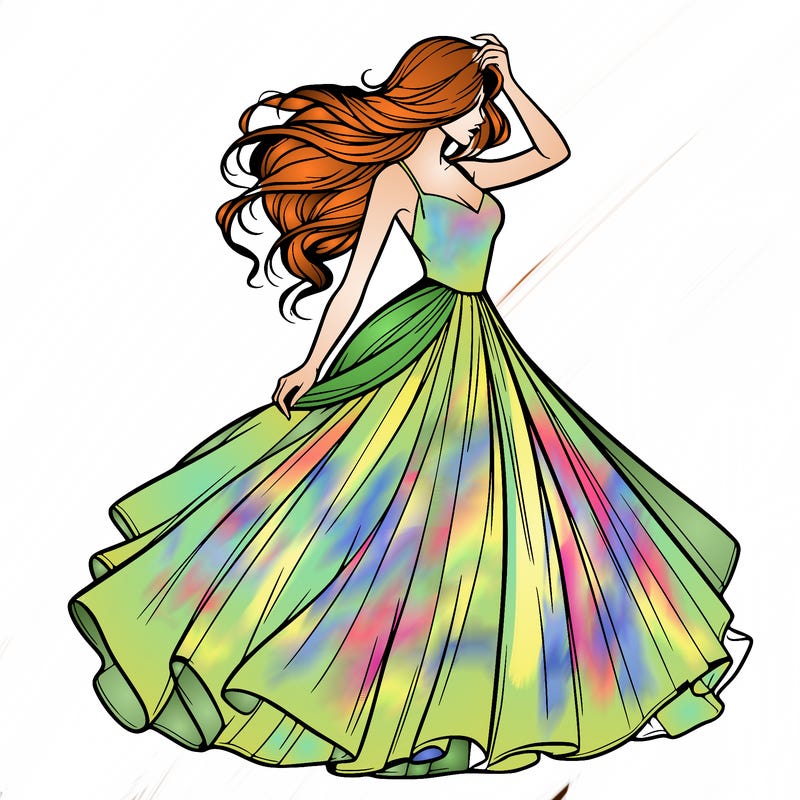 realistic woman with dress flowing in the wind
