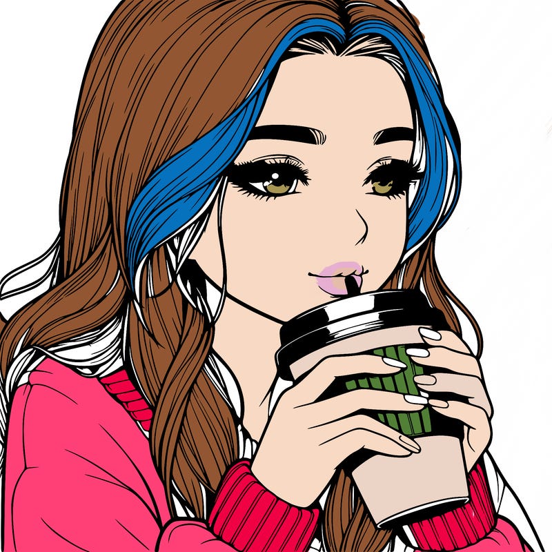 realistic girl drinking coffee