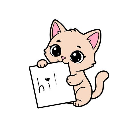 a small cat with a blank sheet of paper in its hand. the cat is sooooooo cute!