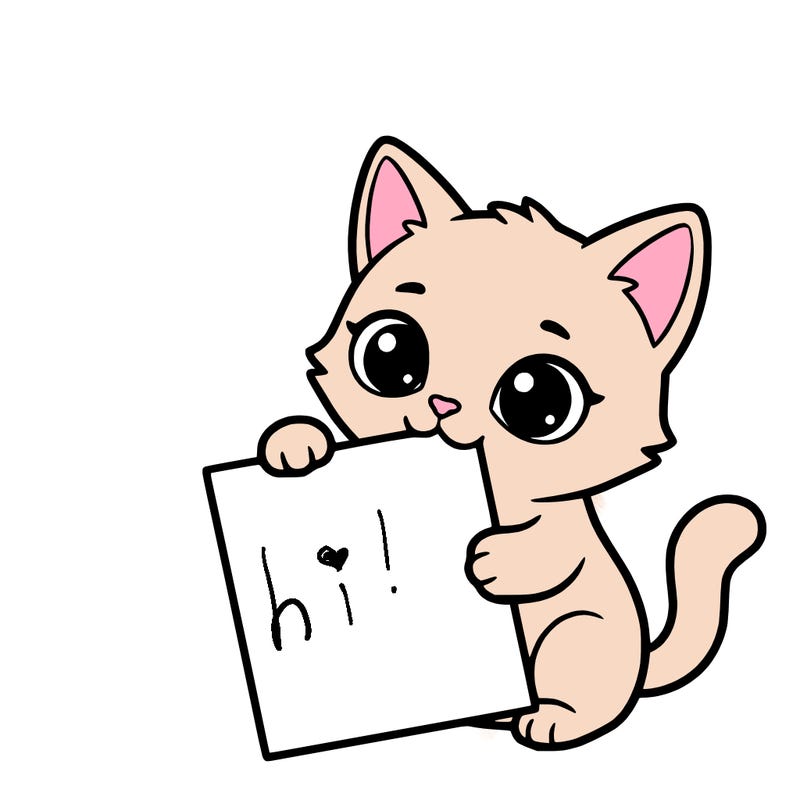 a small cat with a blank sheet of paper in its hand. the cat is sooooooo cute!