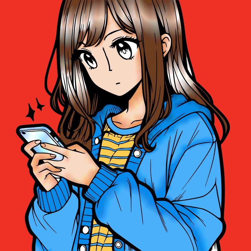 manga girl texting on her phone