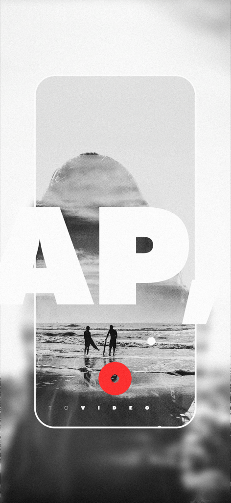 Foli: Dual Lens Camera Effects - Artistic black and white double exposure effect in the Foli camera app showing surfers on a beach blended with a silhouette.
