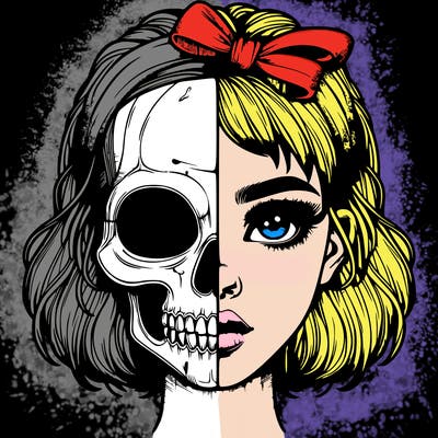 realistic girl with half skull mask
