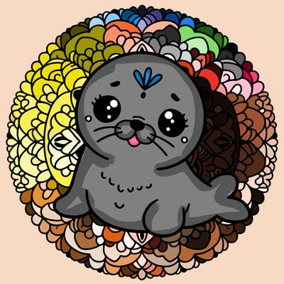 a cute baby seal mandala