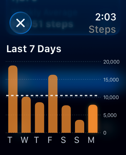 IRL Health Bar - IRLヘルスバーアプリで過去7日間の毎日の歩数を表示する棒グラフ