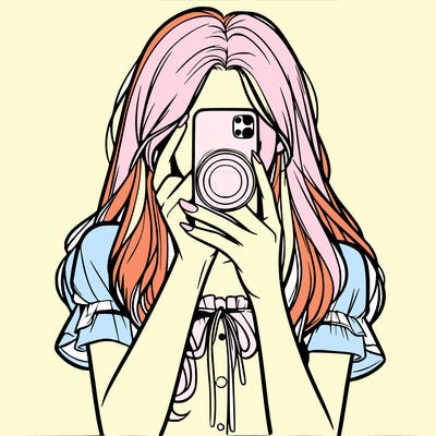 a realistic girl holding her phone taking pictures