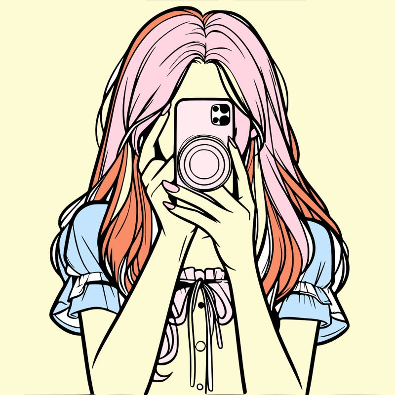 a realistic girl holding her phone taking pictures