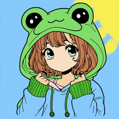 a cute teenage girl wearing a frog hoodie
