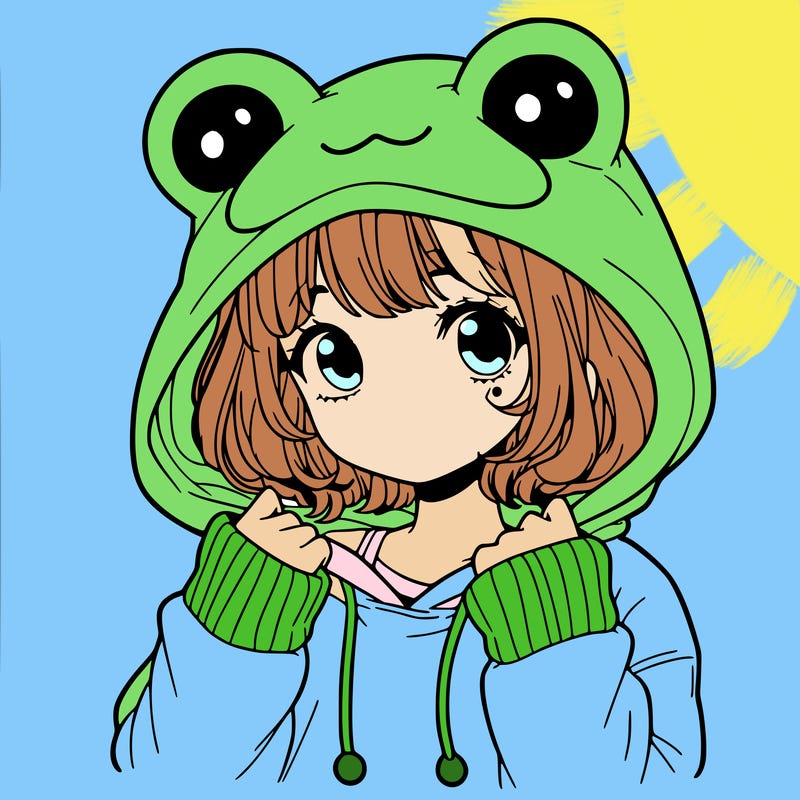 a cute teenage girl wearing a frog hoodie