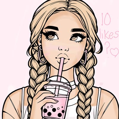 realistic girl with braided hair drinking boba