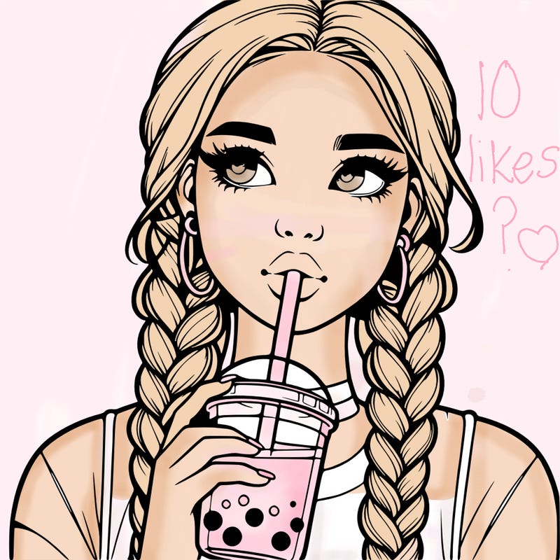 realistic girl with braided hair drinking boba