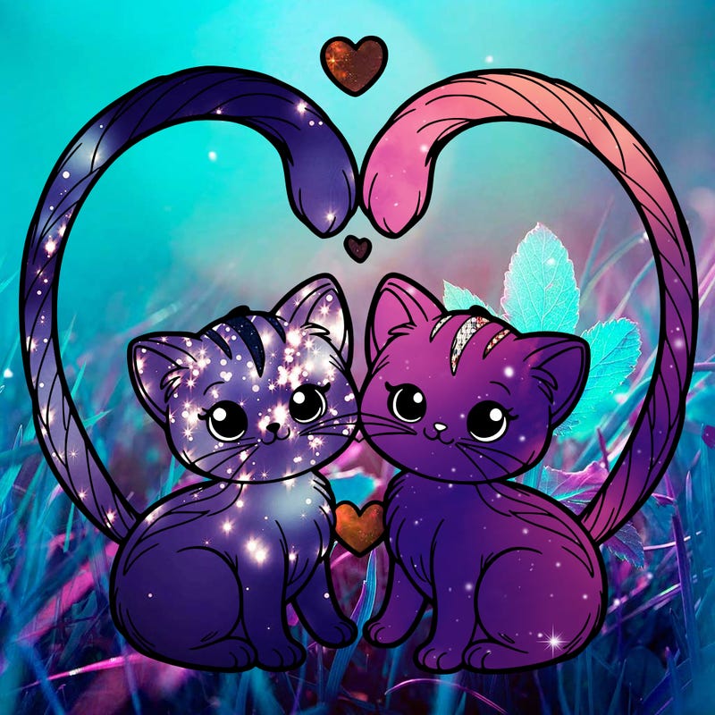 two kittens forming a heart with their tails