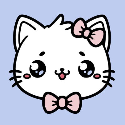 kawaii cat with a bow tie hanging from his ear