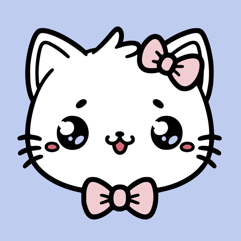 kawaii cat with a bow tie hanging from his ear