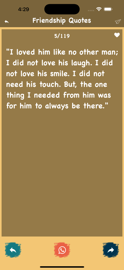 Best Status & Cool Quotes fact - A friendship quote on a tan background in the Best Status mobile application with sharing buttons