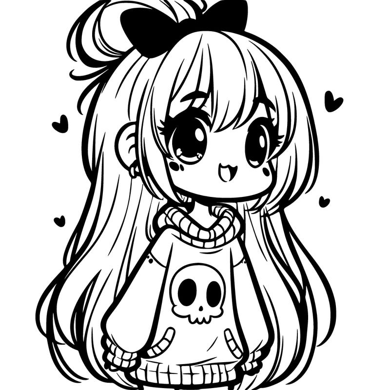 cute girl white skull sweater