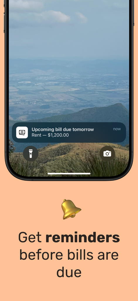 Spending Tracker – Bux - A smartphone showing an upcoming bill notification for rent