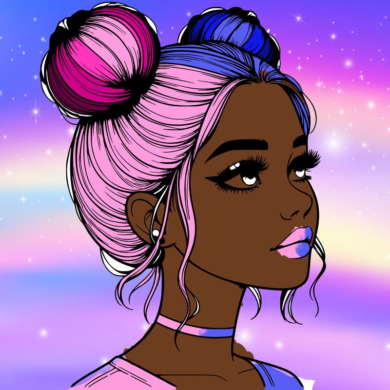 realistic girl with buns on the top of her head