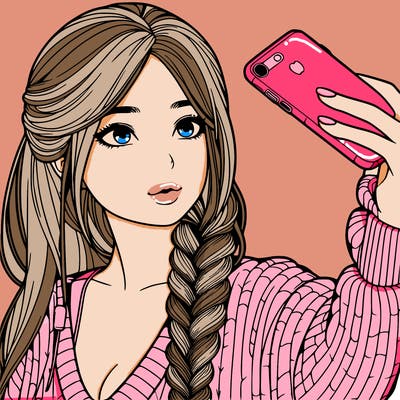 realistic girl, taking a selfie
