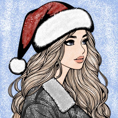 realistic girl in santa hat