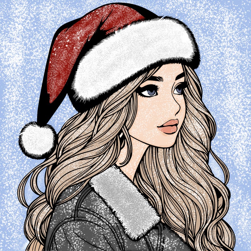 realistic girl in santa hat