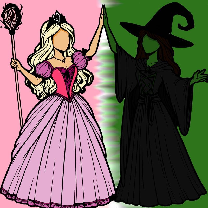 detailed realistic split of a princess and a witch