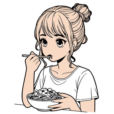 a realistic girl, eating food