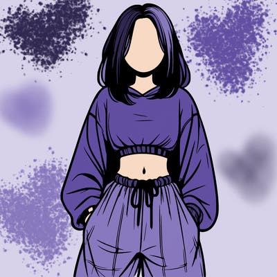realistic girl faceless with baggy pants and a crop top