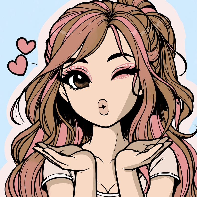 realistic girl winking and blowing a kiss while making heart hands