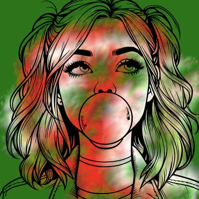 realististic girl blowing bubble -gum