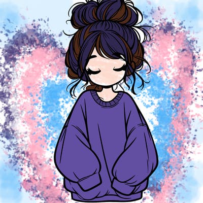 girl with baggy sweatshirt and messy bun